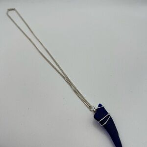 Vintage Sterling Silver Curb Chain and Blue Glass Pendant Necklace